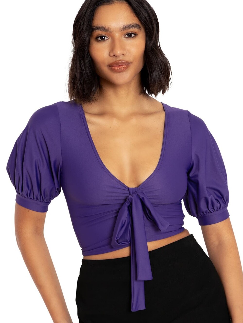 Blackmilk Matte Violet Puffed Sleeve Tie Front Rio Gothic Pin Up Crop Top XXL